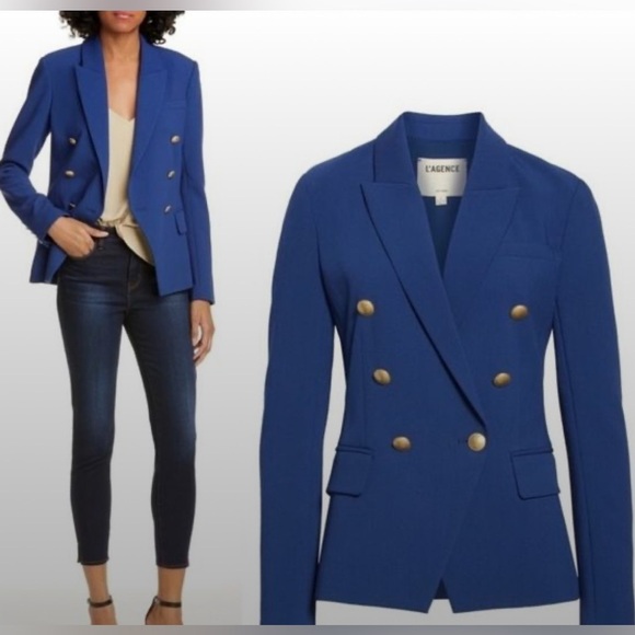 L’Agence Kenzie double breasted blazer jacket in royal blue - Picture 1 of 2